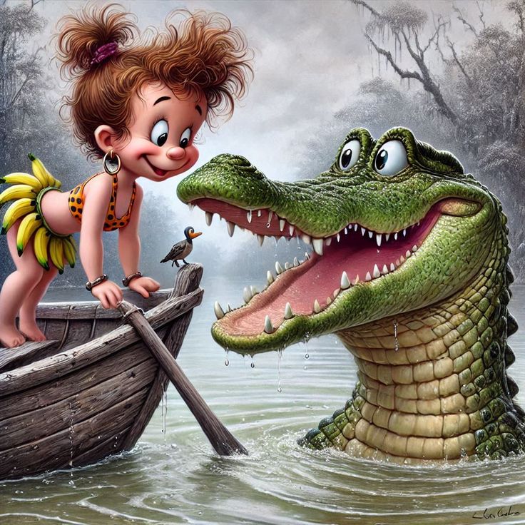Крокодил и девочка изображение